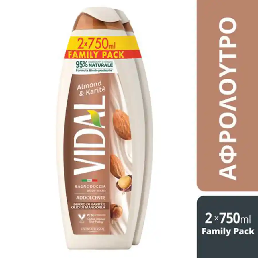 Vidal Αφρόλουτρο Almond & Karite 2x750ml.