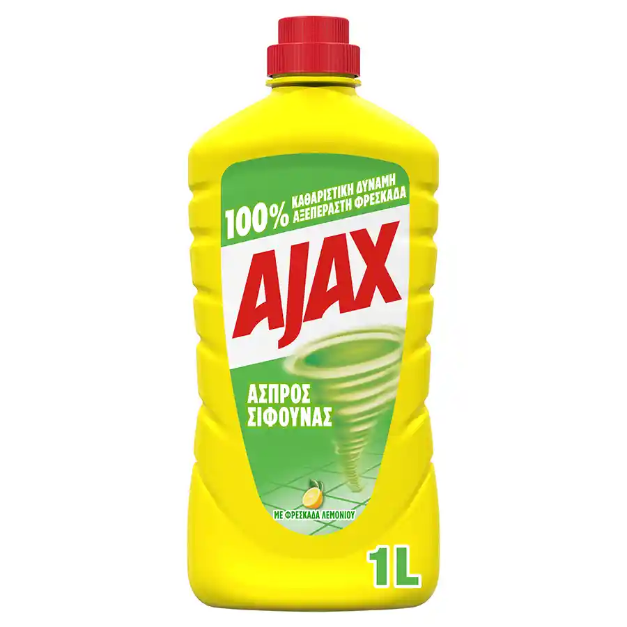 Ajax Υγρό Καθαριστικό Πατώματος Άσπρος Σίφουνας Λεμόνι 1lt.