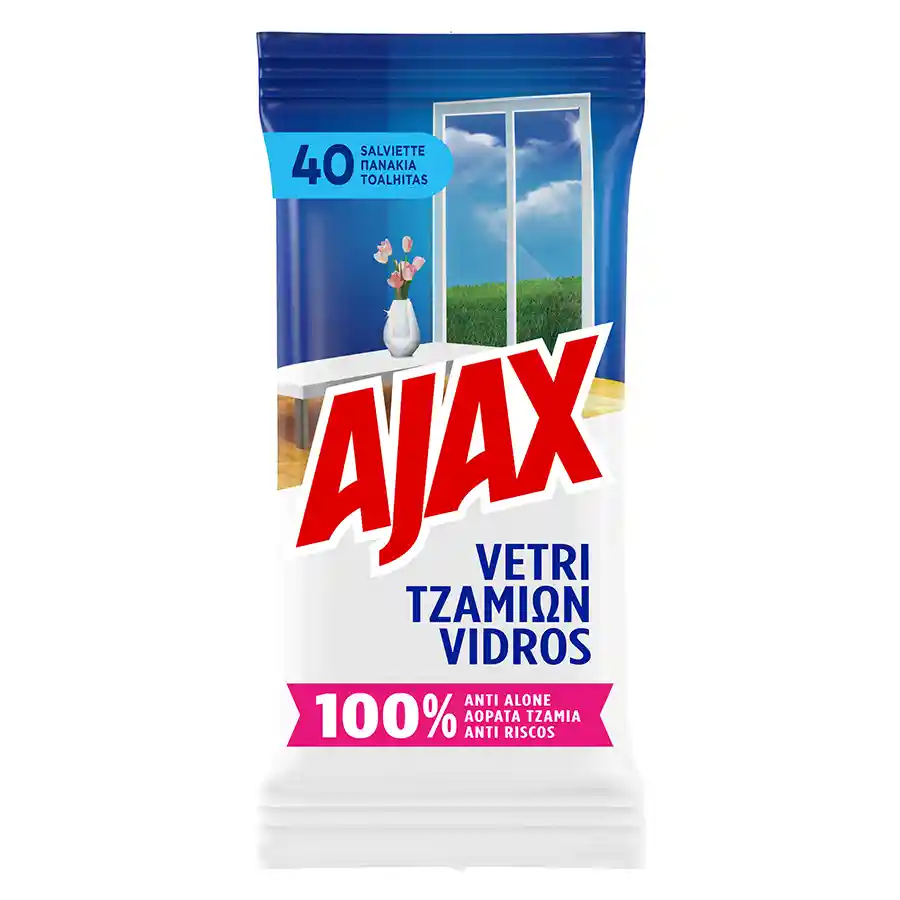 Ajax Υγρά Πανάκια Καθαρισμού Για Τζάμια 40τεμ.