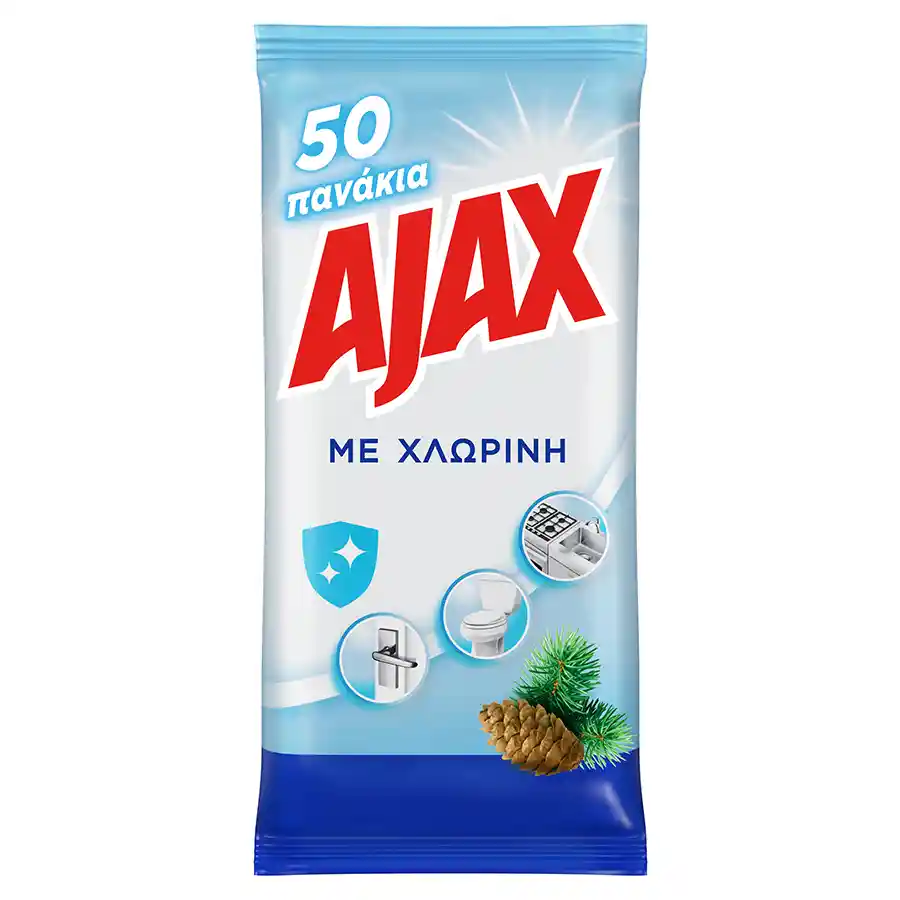 Ajax Υγρά Πανάκια Καθαρισμού Με Χλωρίνη 50τεμ.