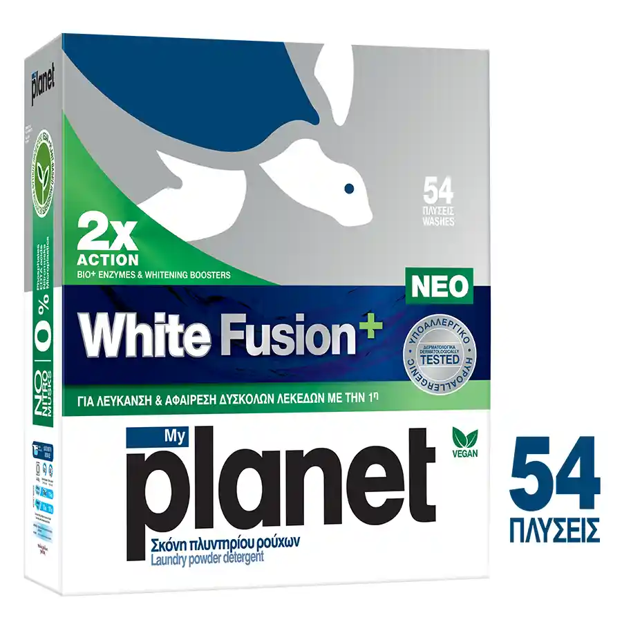 Planet Απορρυπαντικό Πλυντηρίου Ρούχων Σκόνη White Fusion 54mez. 2,484kg.
