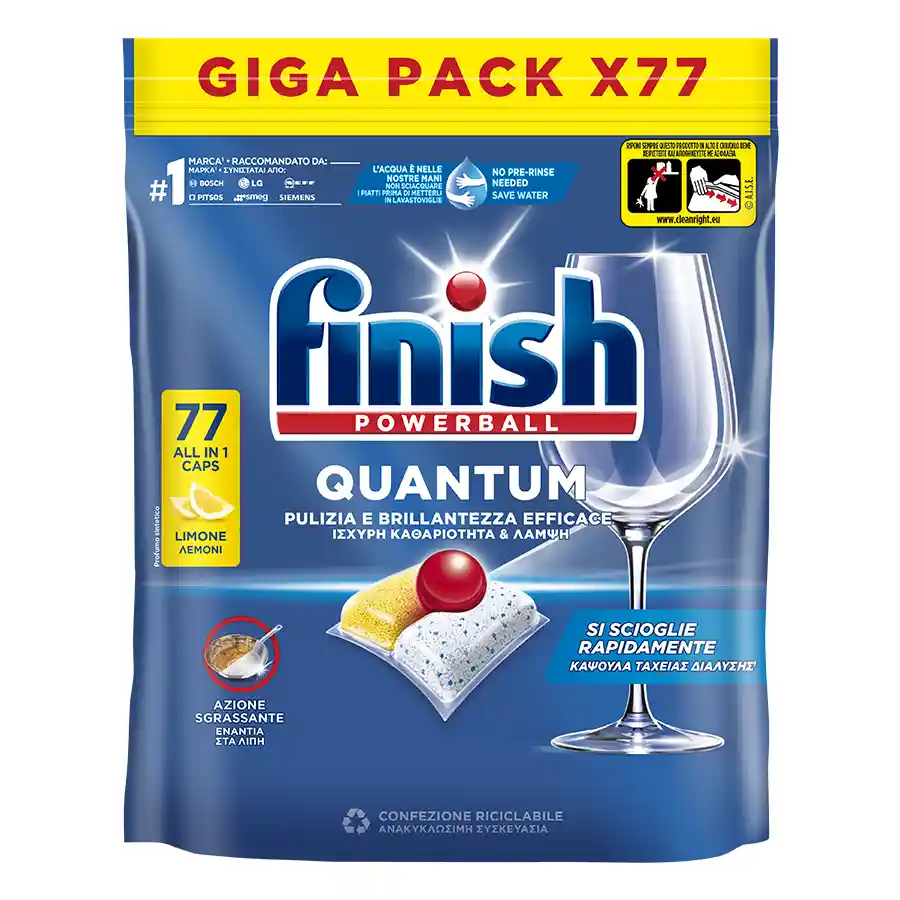 Finish Quantum All In 1 Ταμπλέτες Πλυντηρίου Πιάτων Λεμόνι 77τεμ.