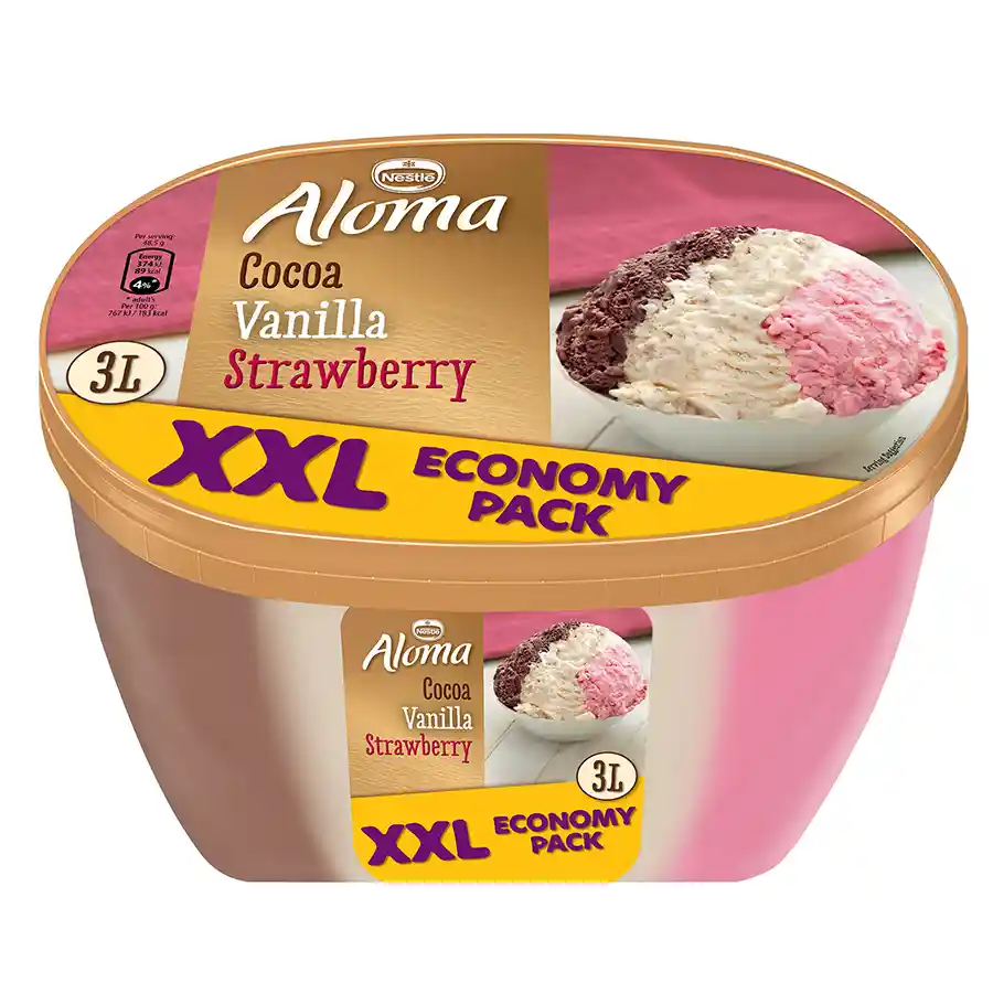 Aloma Παγωτό Βανίλια Σοκολάτα Φράουλα XXL 1,455kg. /3lt.