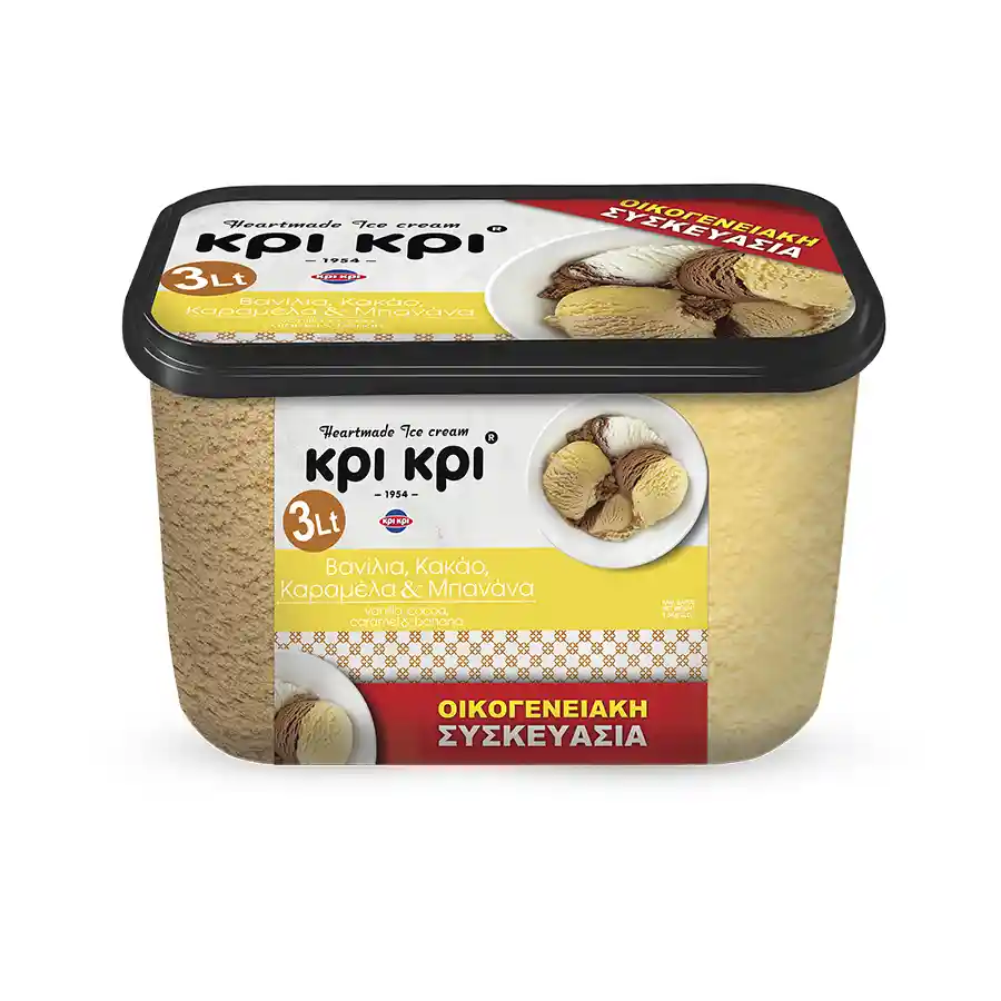 Κρι Κρι Παγωτό Heartmade Βανίλια Κακάο Καραμέλα & Μπανάνα 1,5kg./3lt.