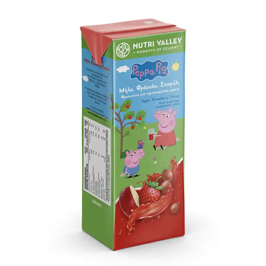 Nutri Valley Φρουτοποτό Peppa Pig Μήλο Φράουλα Σταφύλι 250ml.
