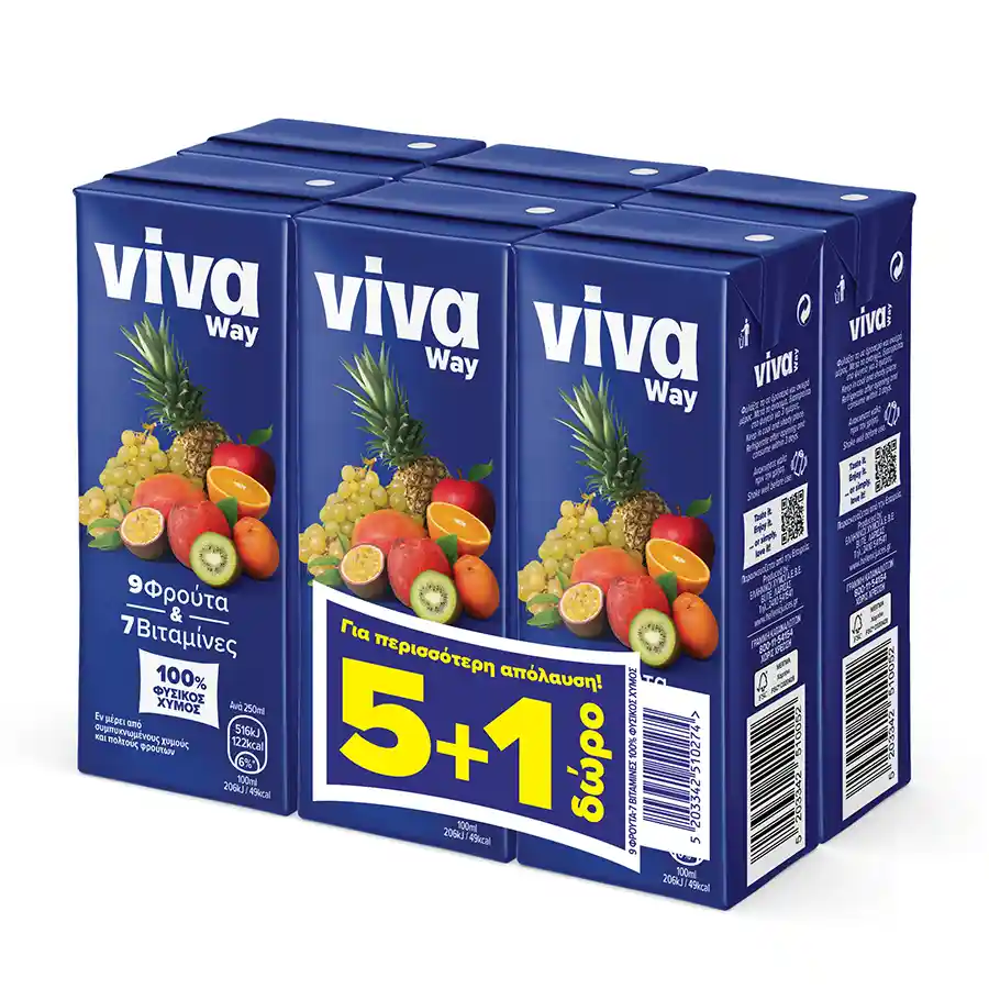 Viva Way Φυσικός Xυμός 9 Φρούτα 250ml. 5+1Δώρο